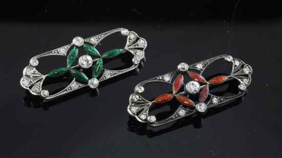 Appraisal: A pair of 's diamond set and enamelled white gold