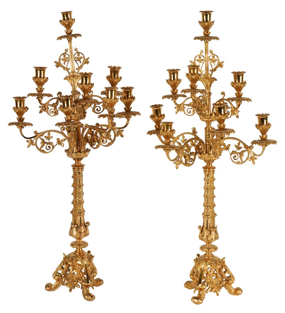 Appraisal: PAIR OF BAROQUE-STYLE GILT METAL CANDELABRAeach with eight lights Provenance