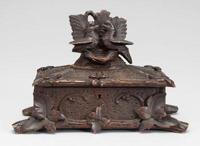 Appraisal: Carved wood jewelry cask pediment with two carved birds base