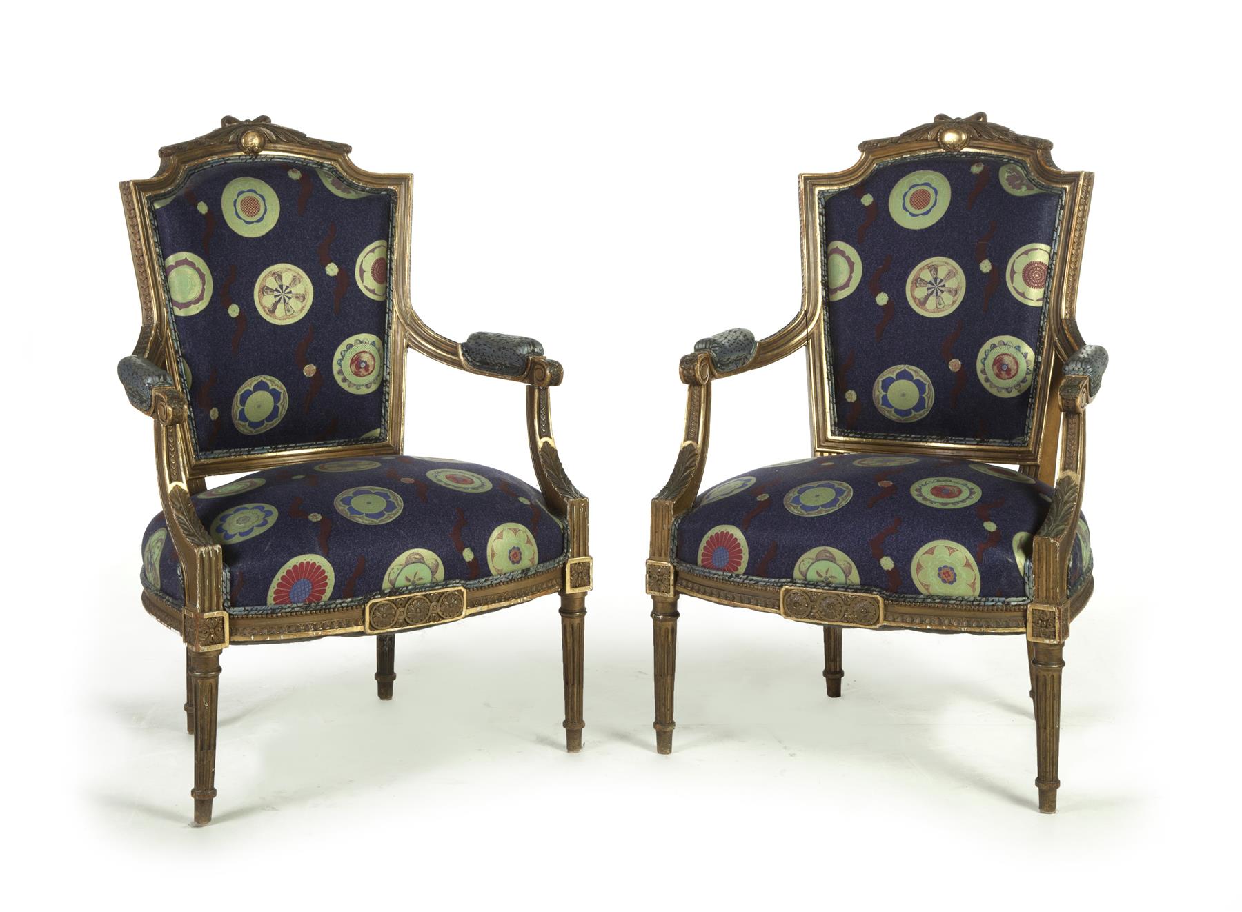 Appraisal: PAIR OF LOUIS XVI-STYLE OPEN ARMCHAIRS European late th century