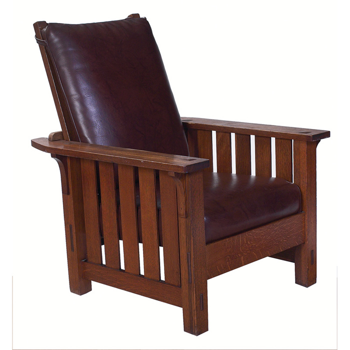 Appraisal: L JG Stickley Morris chair five vertical slats under each