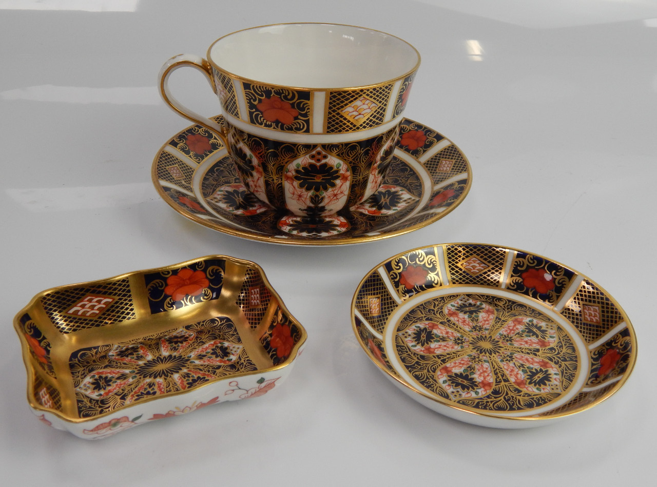 Appraisal: A large Royal Crown Derby cup and saucer with Imari