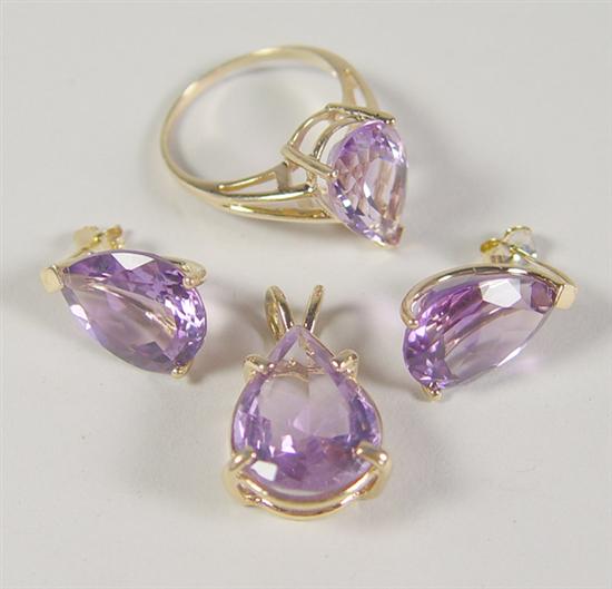 Appraisal: Amethyst Ring Earrings Pendant k yellow gold amethyst ring with