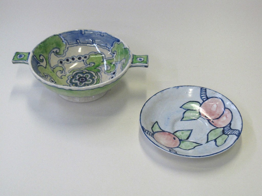 Appraisal: Elizabeth Mary Watt handpainted saucer dated and a quaich