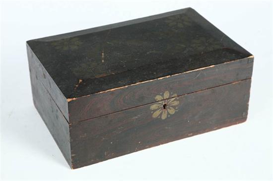 Appraisal: DECORATED BOX American mid th century pine Dovetailed with original