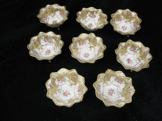 Appraisal: Nippon Handpainted Porcelain Nut Dishes footed elaborate gold trim