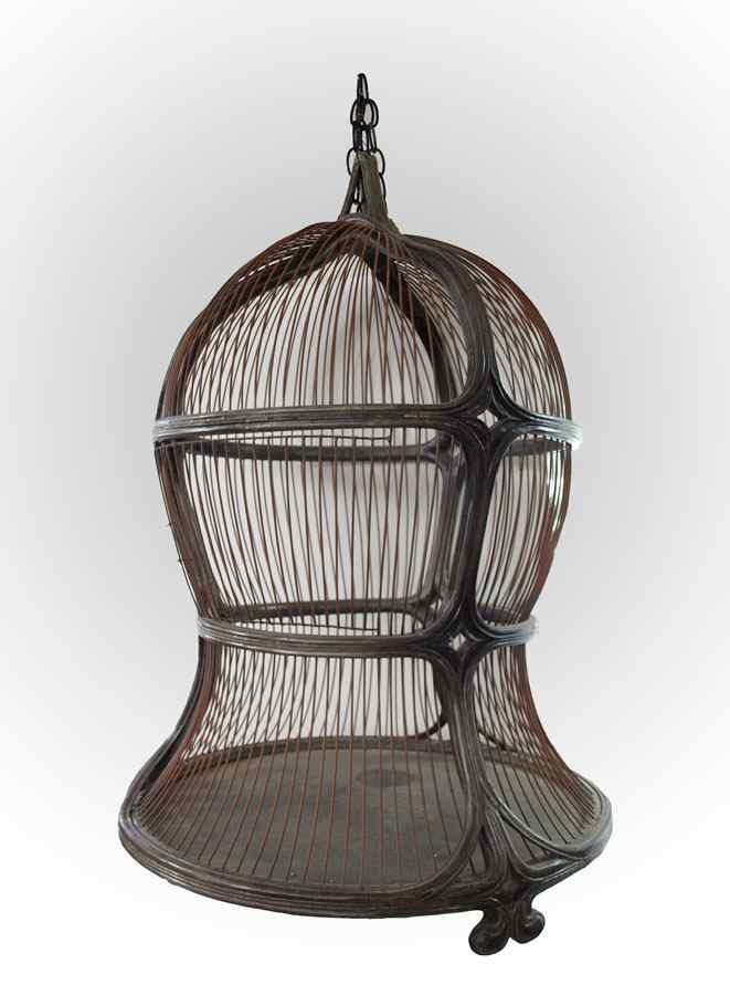 Appraisal: ART NOUVEAU STYLE CARVED WOOD BIRD CAGE Carved and pierced