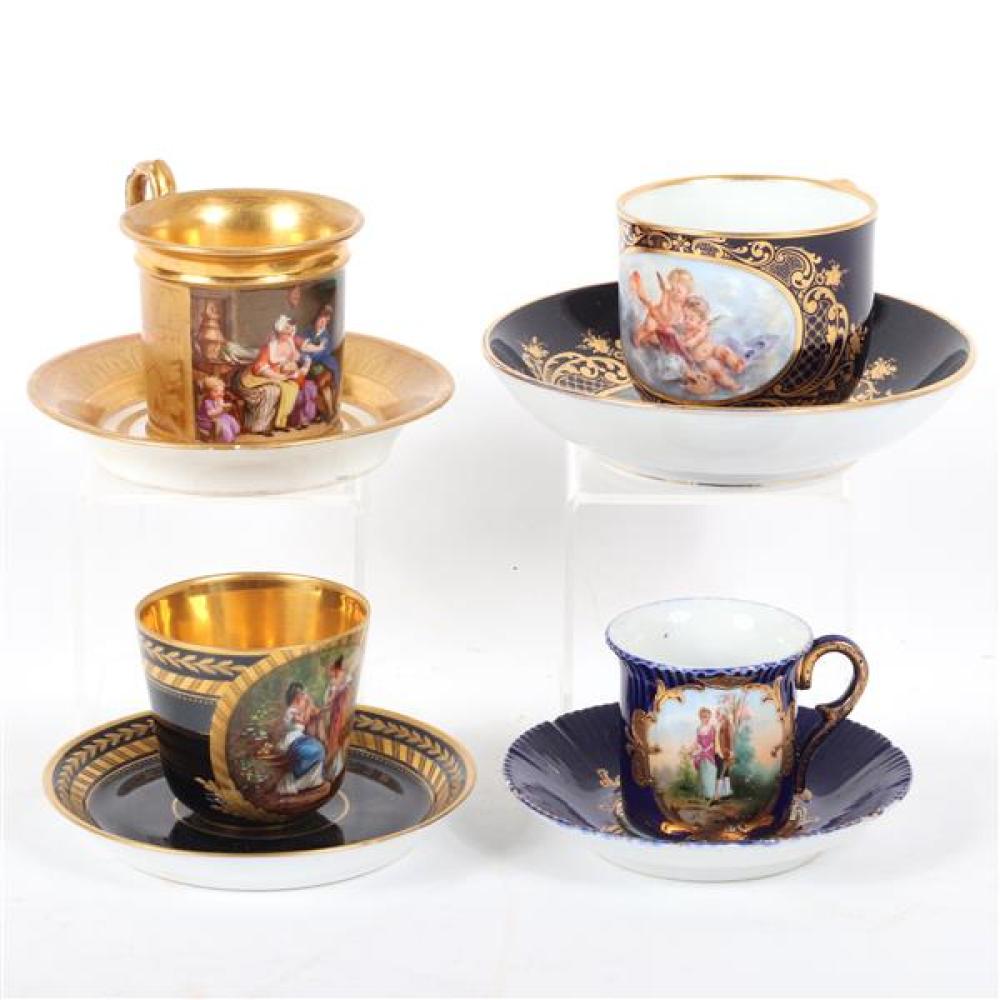 Appraisal: FOUR ANTIQUE AUSTRIAN GERMAN FRENCH HAND PAINTED SCENIC PORCELAIN CUP