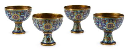 Appraisal: Four Chinese gilt metal and cloisonne stem cupsqianlong period