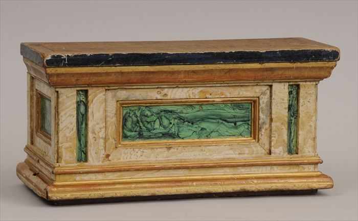 Appraisal: BAROQUE-STYLE CARVED MARBLEIZED AND PARCEL-GILT PLINTH The front and sides