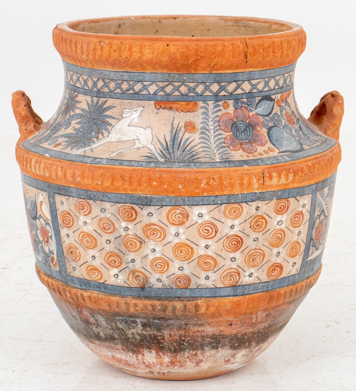 Appraisal: MEXICAN TONALA POTTERY URN JARDINIERE Large Mexican Tonala ceramic pottery