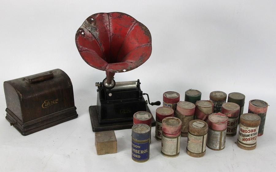 Appraisal: An Edison phonograph 'The Gem' in dome topped case complete