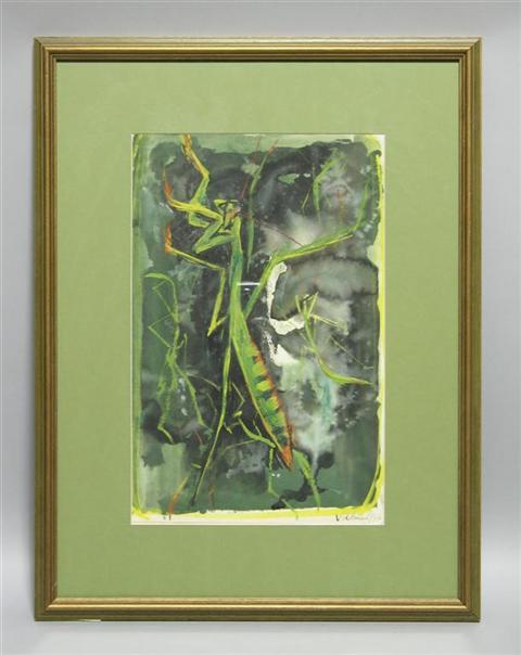 Appraisal: VICTOR DE PAUW AMERICAN - PRAYING MANTIS Watercolor and gouache