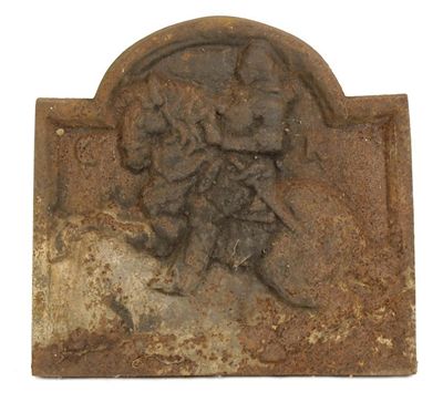 Appraisal: A cast iron fireback decorated with King Charles on horseback