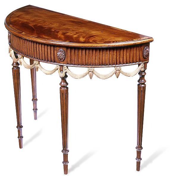 Appraisal: A George III style mahogany and giltwood demilune table The