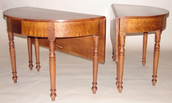 Appraisal: Cherry with tiger maple and walnut frieze turned leg single