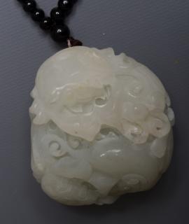 Appraisal: Carved Jade Lotus Flower w Worry Beads Jade depicting a