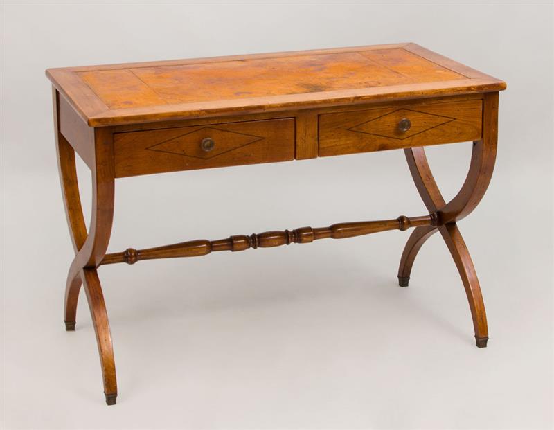 Appraisal: Continental Ebony Line-Inlaid Fruitwood Writing Desk Embossed leather top x