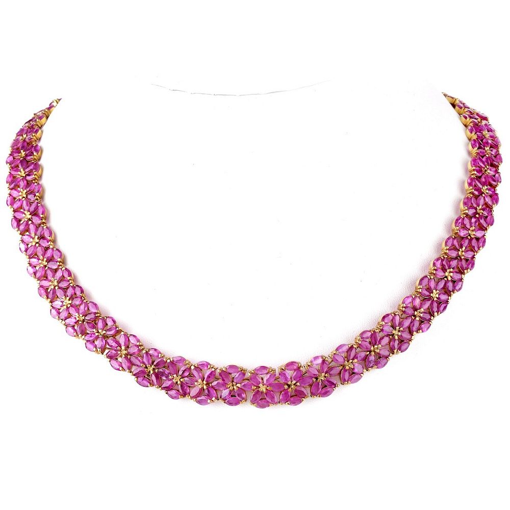 Appraisal: Vintage Ruby and K Gold Choker Necklace Vintage Marquise Cut