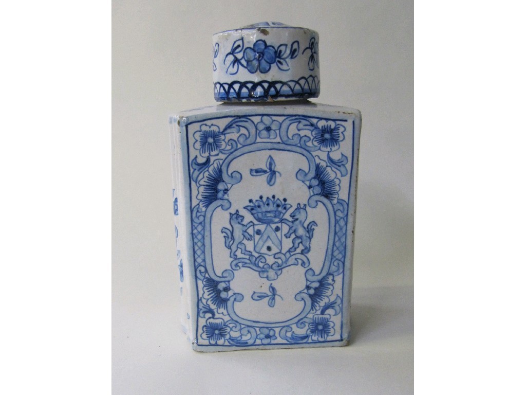 Appraisal: th century faience tin glazed tea canister decorated in blue