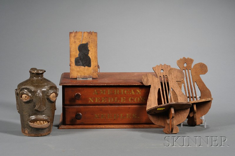 Appraisal: Five Assorted Items Pair of Small Shelves Face Jug Silhouette