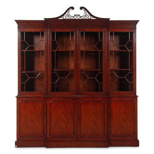 Appraisal: A George III Style Mahogany Breakfront Bookcase th Century Height