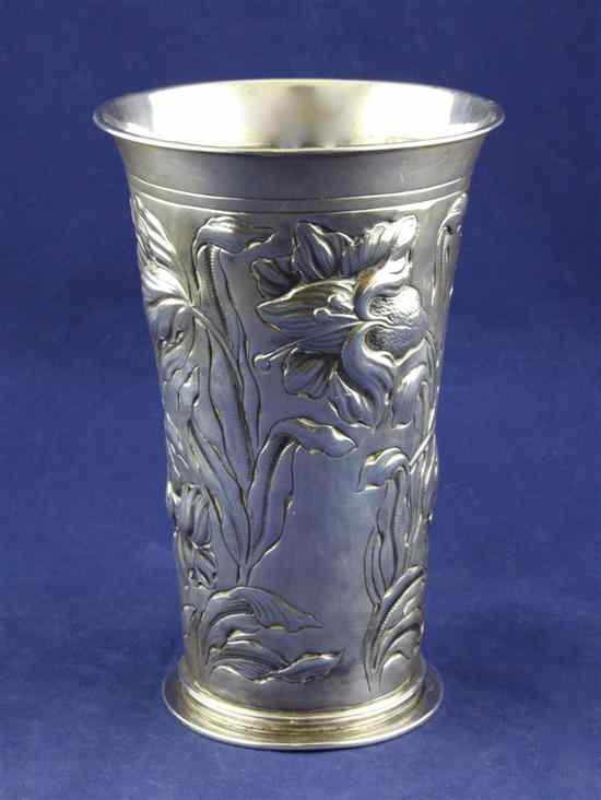 Appraisal: A late Victorian embossed silver vase of tapering form with