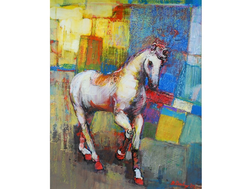 Appraisal: BOHUSLAV BARLOW b MIXED MEDIA ON BOARD Horse and water