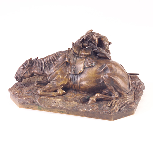 Appraisal: A Petrovich bronze sculpture of soldier and horse Break to