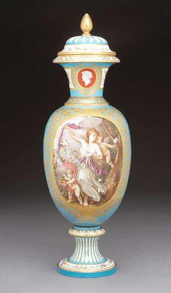 Appraisal: A S vres style polychrome gilt and enameled covered urn