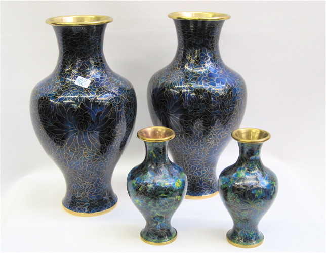 Appraisal: TWO PAIR CHINESE CLOISONNE VASES pieces The multi-color blue pair