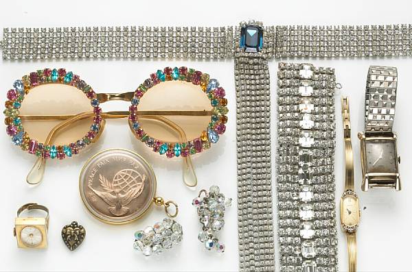 Appraisal: A collection of rhinestone costume jewelry and accessories together with