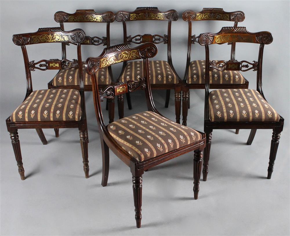 Appraisal: SET OF SIX CLASSICAL CARVED INLAID ROSEWOOD CHAIRS the shaped