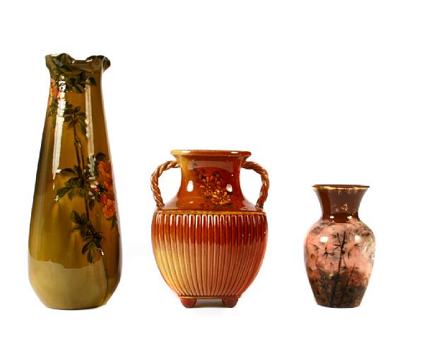 Appraisal: Three early Rookwood glazed pottery vases - comprising a standard