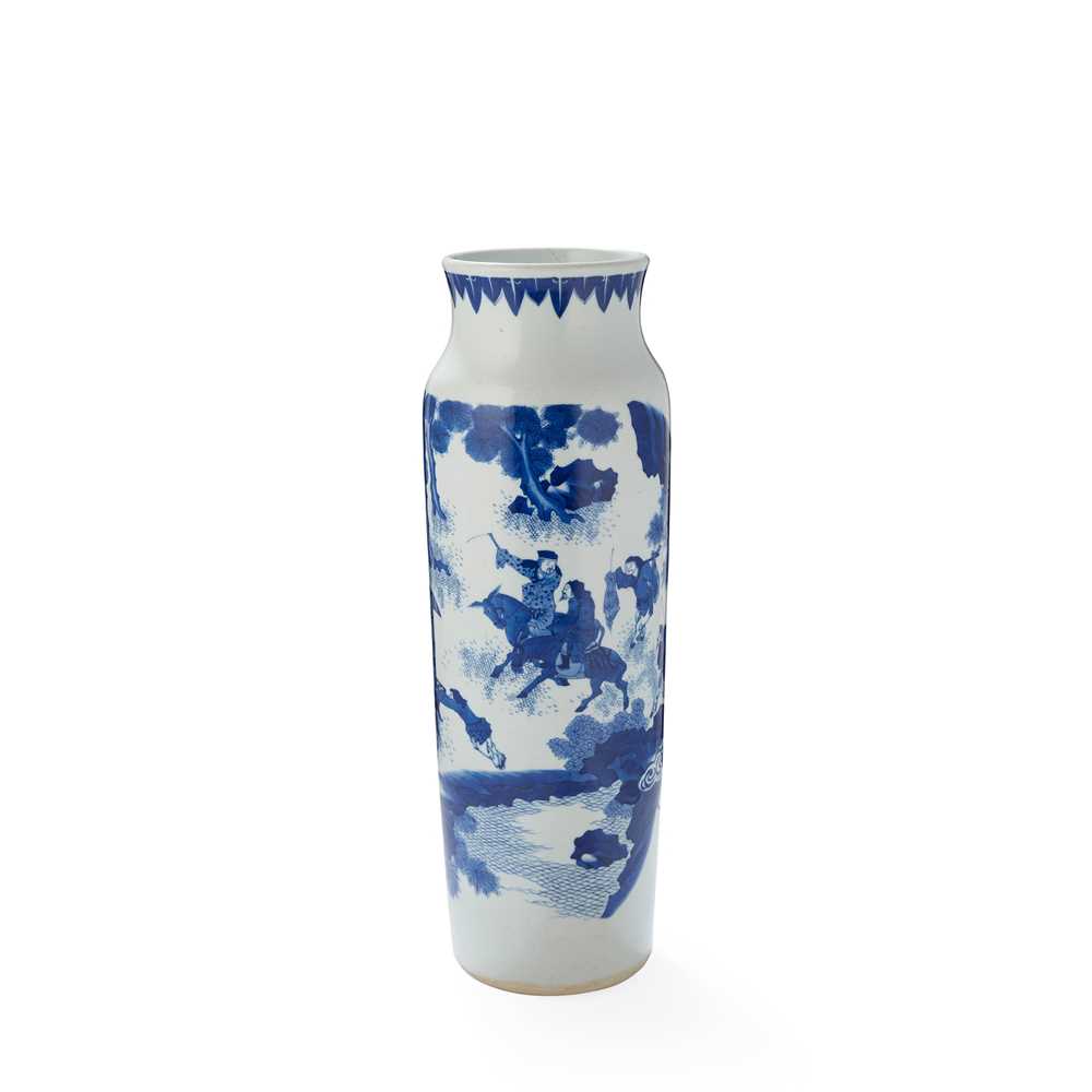 Appraisal: BLUE AND WHITE SLEEVE VASE sturdily potted painted on the