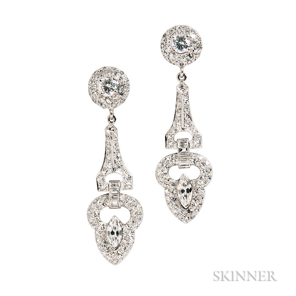 Appraisal: Platinum and Diamond Earrings Platinum and Diamond Earrings set with