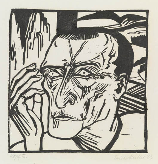 Appraisal: ERICH HECKEL Kopf Thorn-Prikker Woodcut on heavy cream wove paper