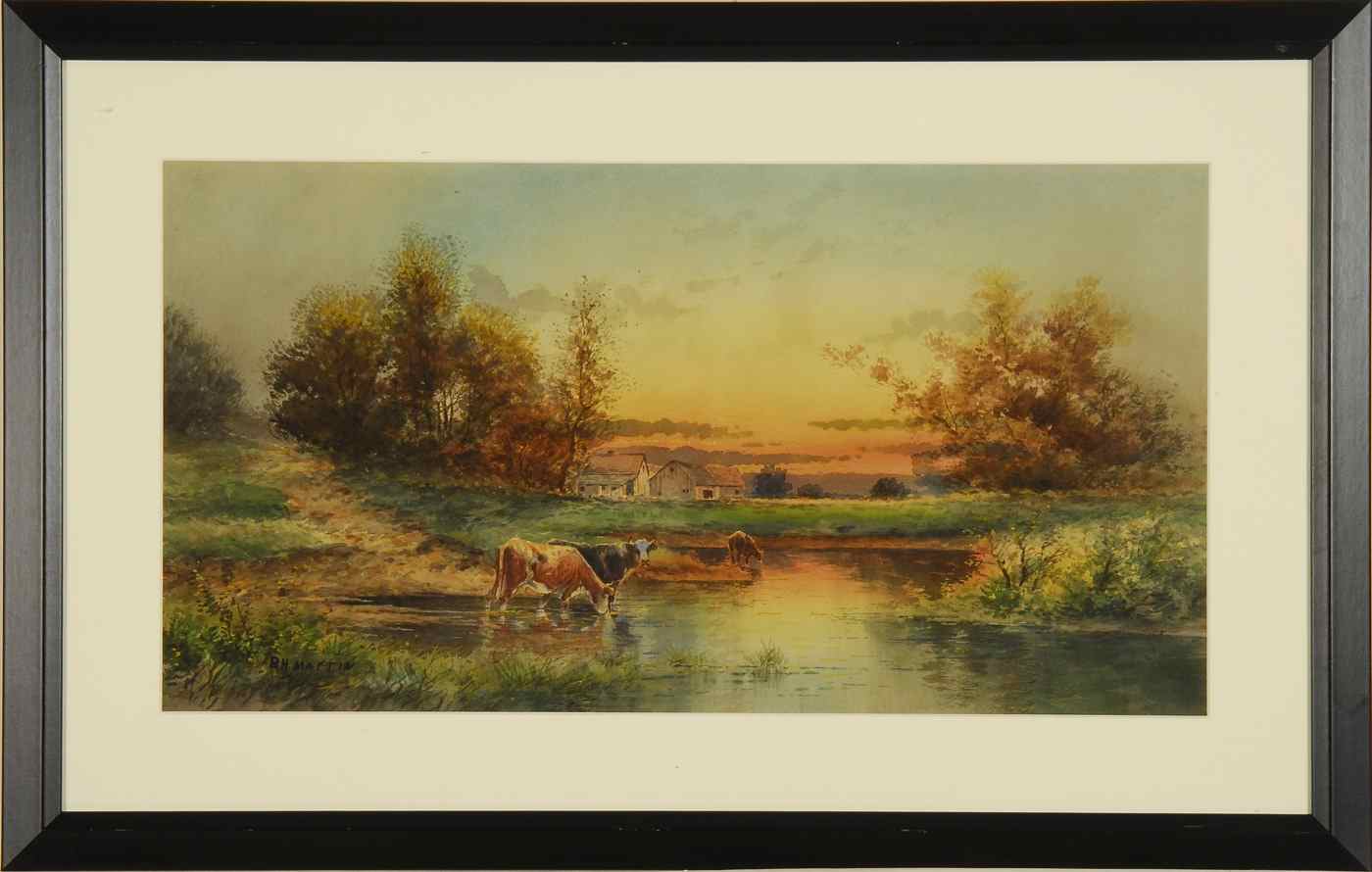 Appraisal: B H MARTINAmerican th CenturyLuminous river landscape with cattle and