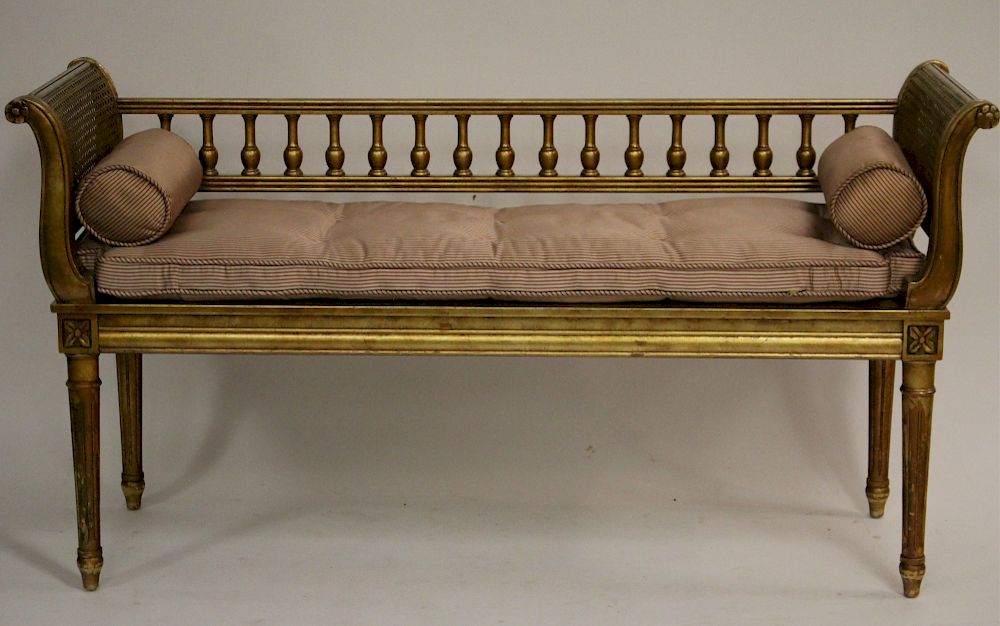 Appraisal: Louis XVI Style Gilt Banquet Silk seat pad and bolsters