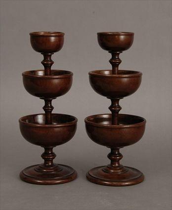 Appraisal: Pair of Treenware Three-Tier Stands Each in in diam