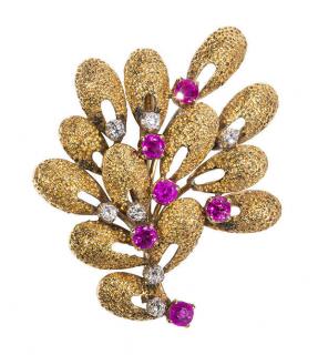 Appraisal: Ruby diamond and k yellow gold brooch Ruby diamond and