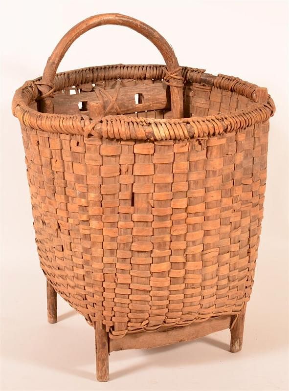 Appraisal: Germanic Woven Oak Splint Pack Basket Antique Germanic Woven Oak