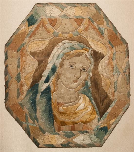 Appraisal: Continental School th century Needlework picture depicting the Madonna x