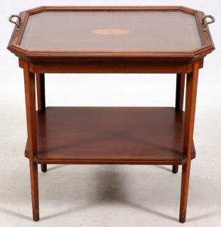 Appraisal: HEPPLEWHITE STYLE MAHOGANY TRAY-TOP TABLE CIRCA W L Satinwood inlay