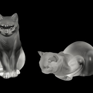 Appraisal: A Lalique Chat Assis Sculpture and a Lalique Chat Couche