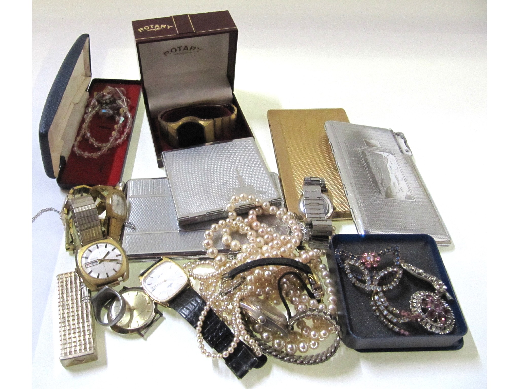 Appraisal: A box of miscellania - costume jewellery lighters watches etc