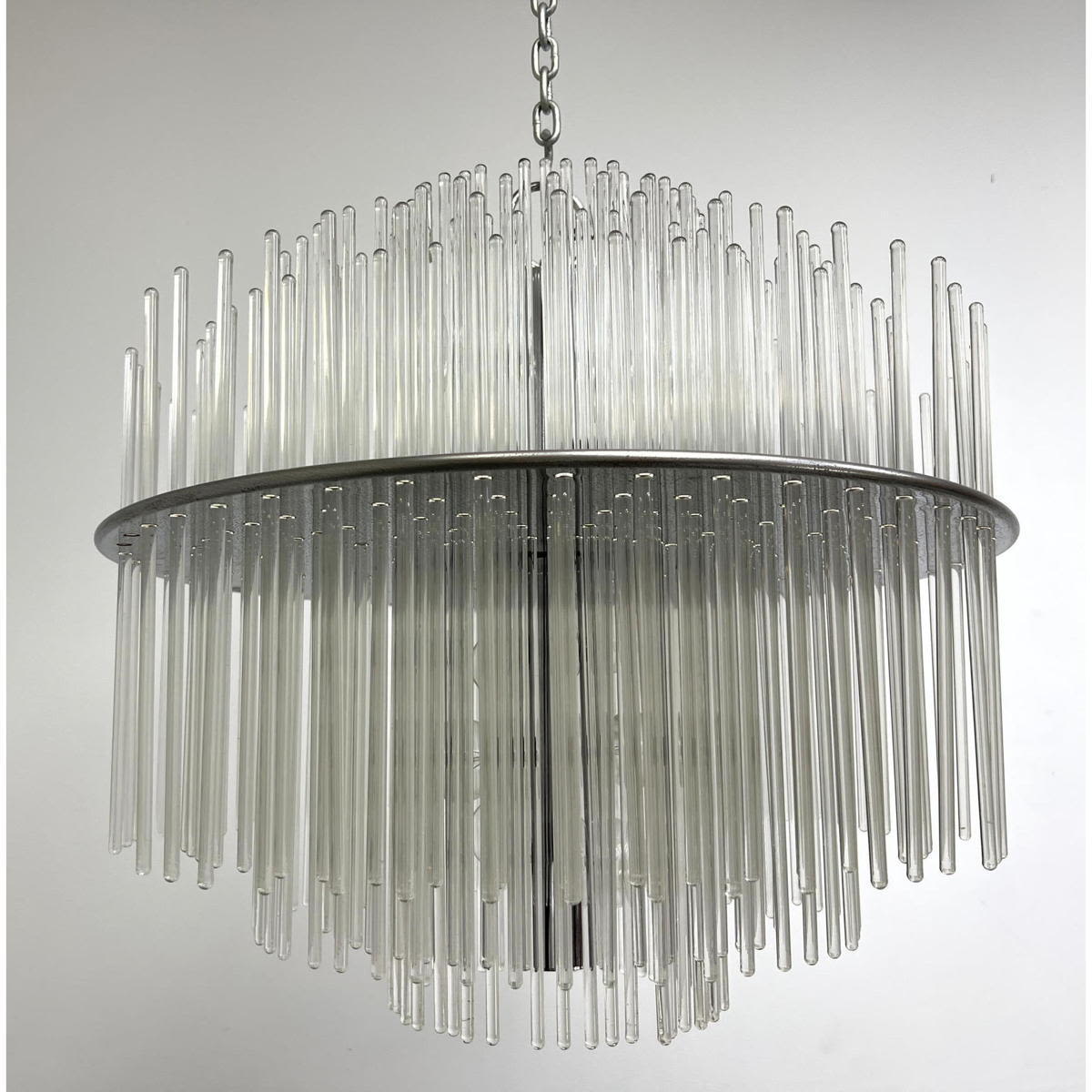 Appraisal: Gaetano Sciolari for Lightolier chrome and glass rod chandelier LIGHTOLIER