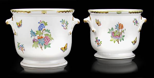 Appraisal: A pair of Herend porcelain cache pots in the Queen