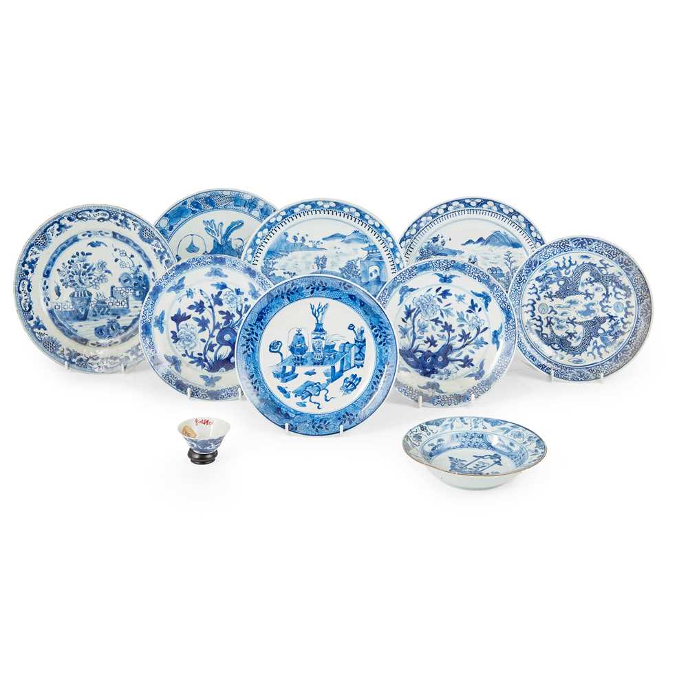 Appraisal: GROUP OF TEN BLUE AND WHITE WARES QING DYNASTY TH-