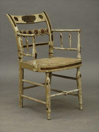 Appraisal: Late Federal Painted and Stenciled Fancy Armchair x x in